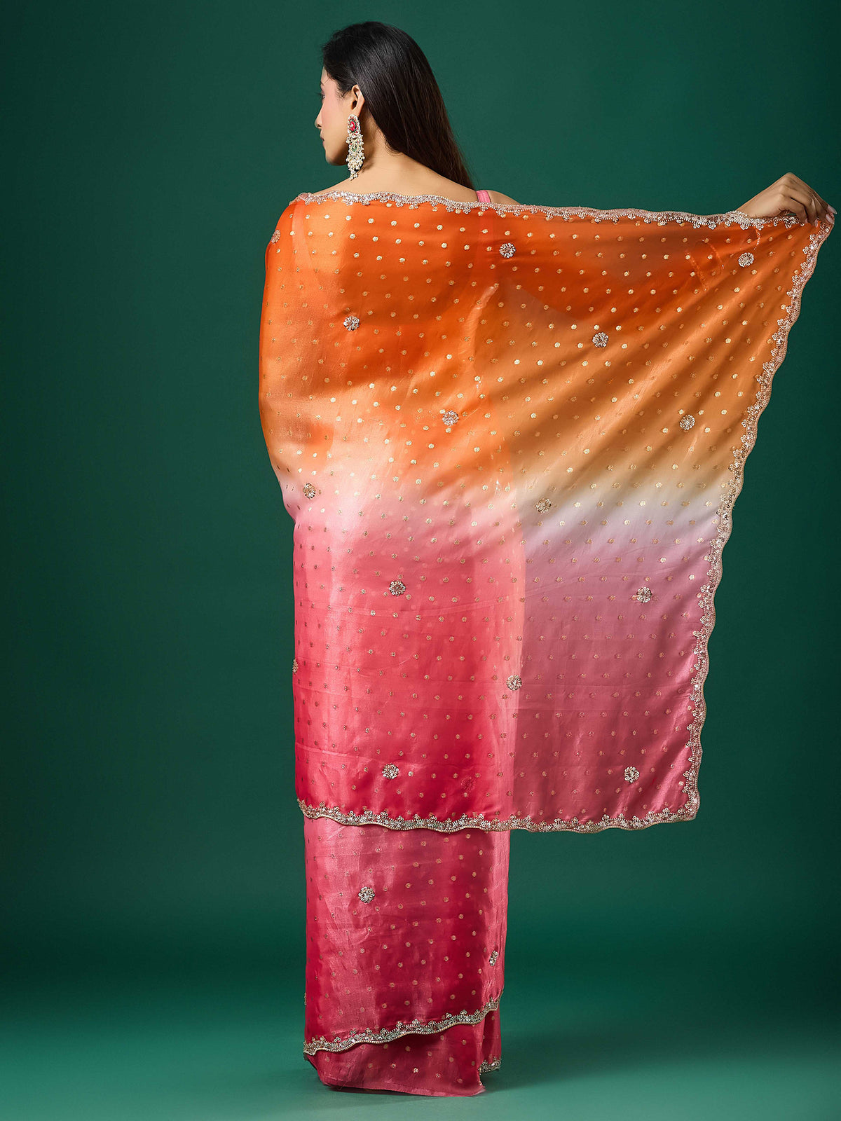 Orange Satin saree – detail view 1