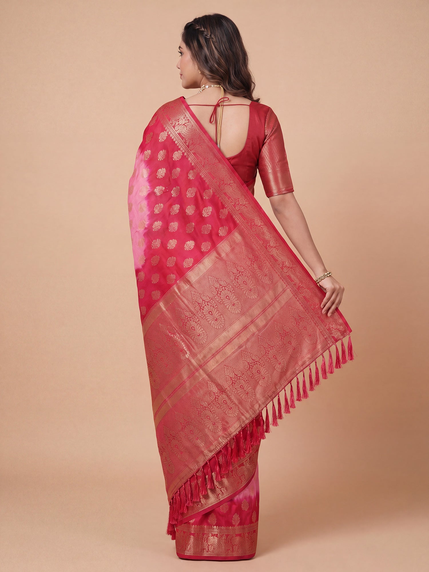 Red Georgette saree – detail view 1