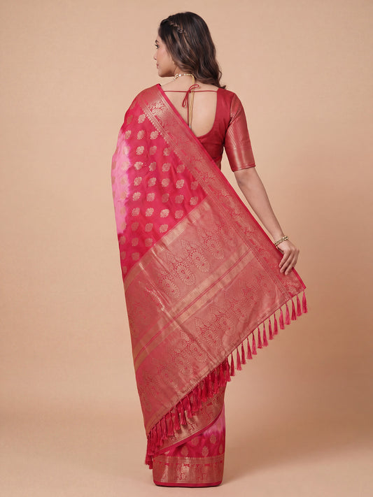 Red Georgette saree – detail view 1