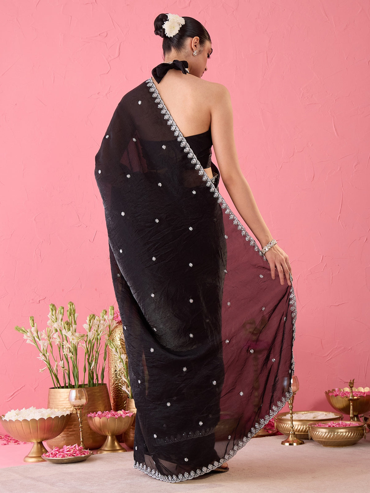 Black Paper Silk saree – detail view 6