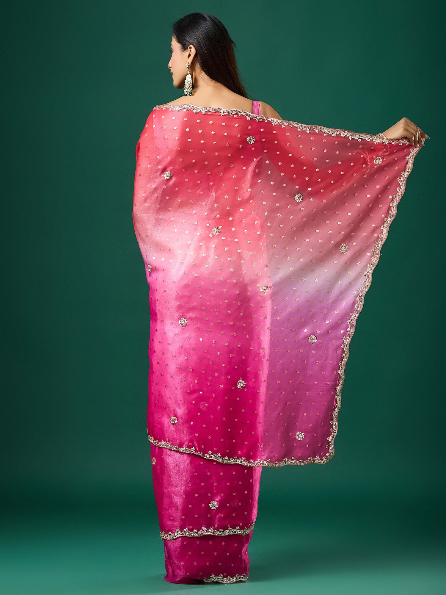 Pink Satin saree – detail view 1