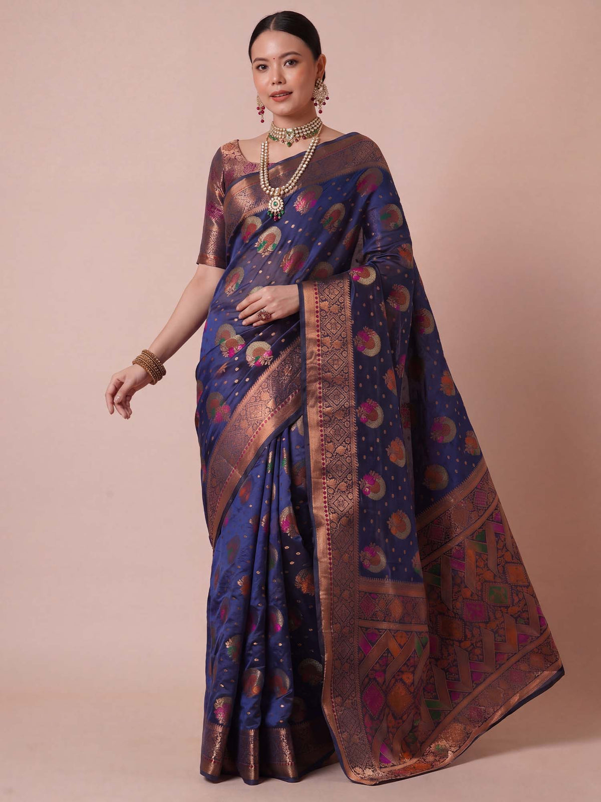 Navy Blue Organza saree – detail view 3
