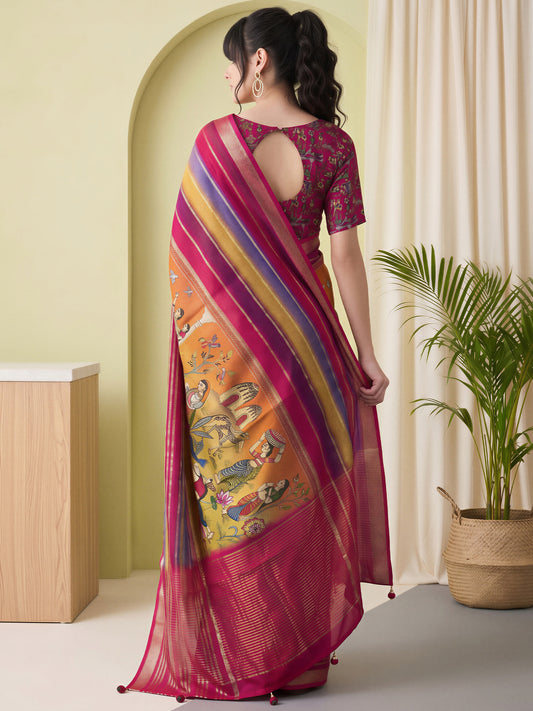 Pink Viscose Silk saree – detail view 1