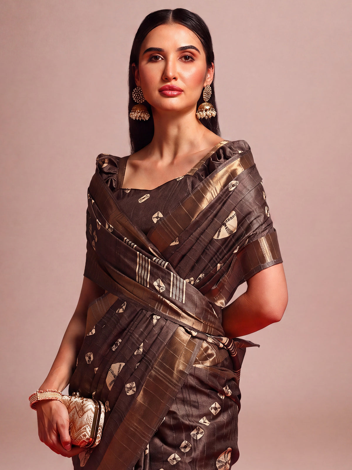 Coffee Brown Silk Blend saree – detail view 3