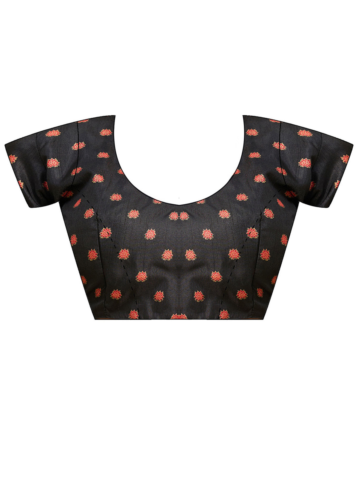 Unstitched black silk blend blouse piece with ethnic motif design