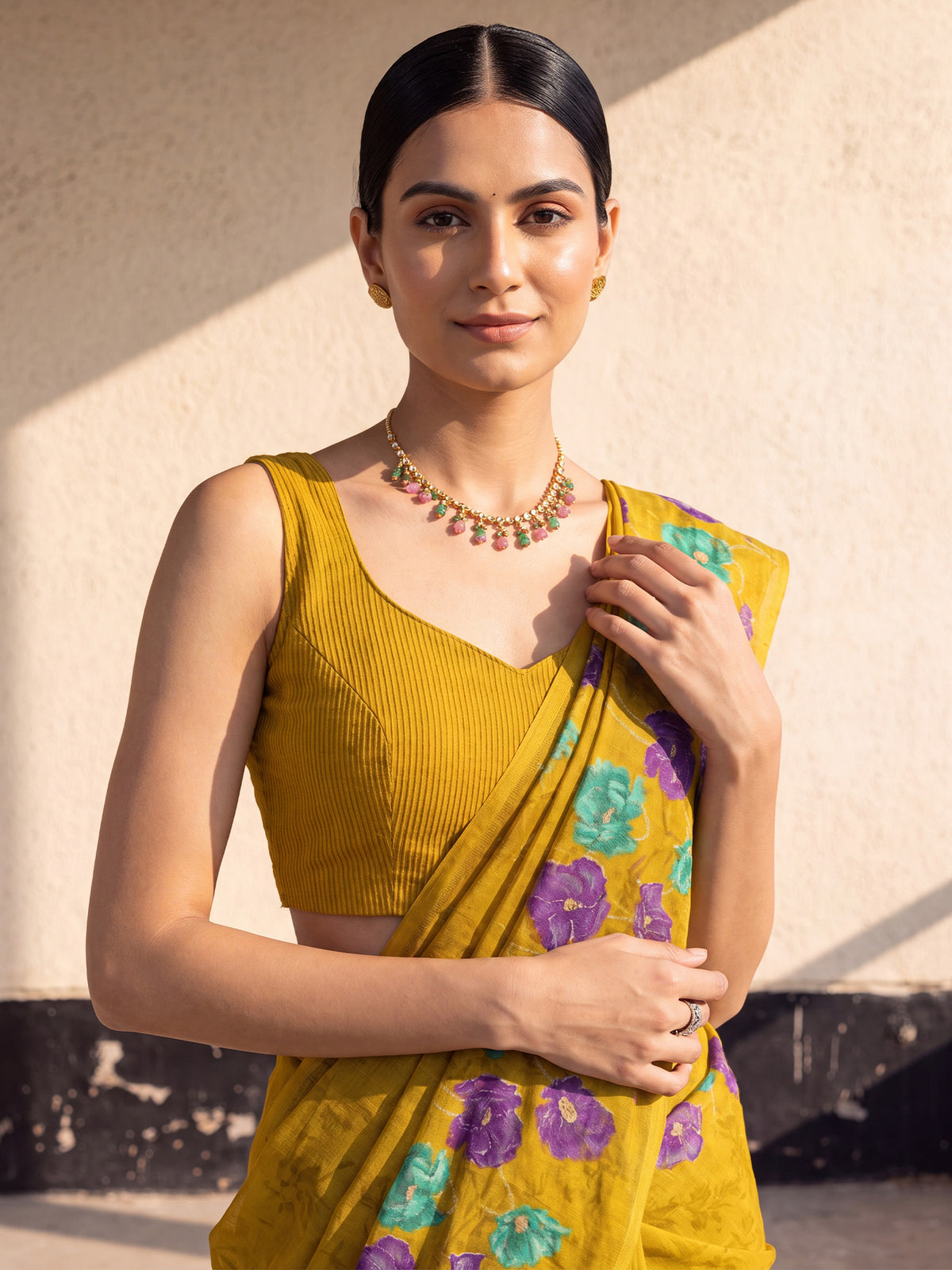 Mustard Cotton saree – detail view 4