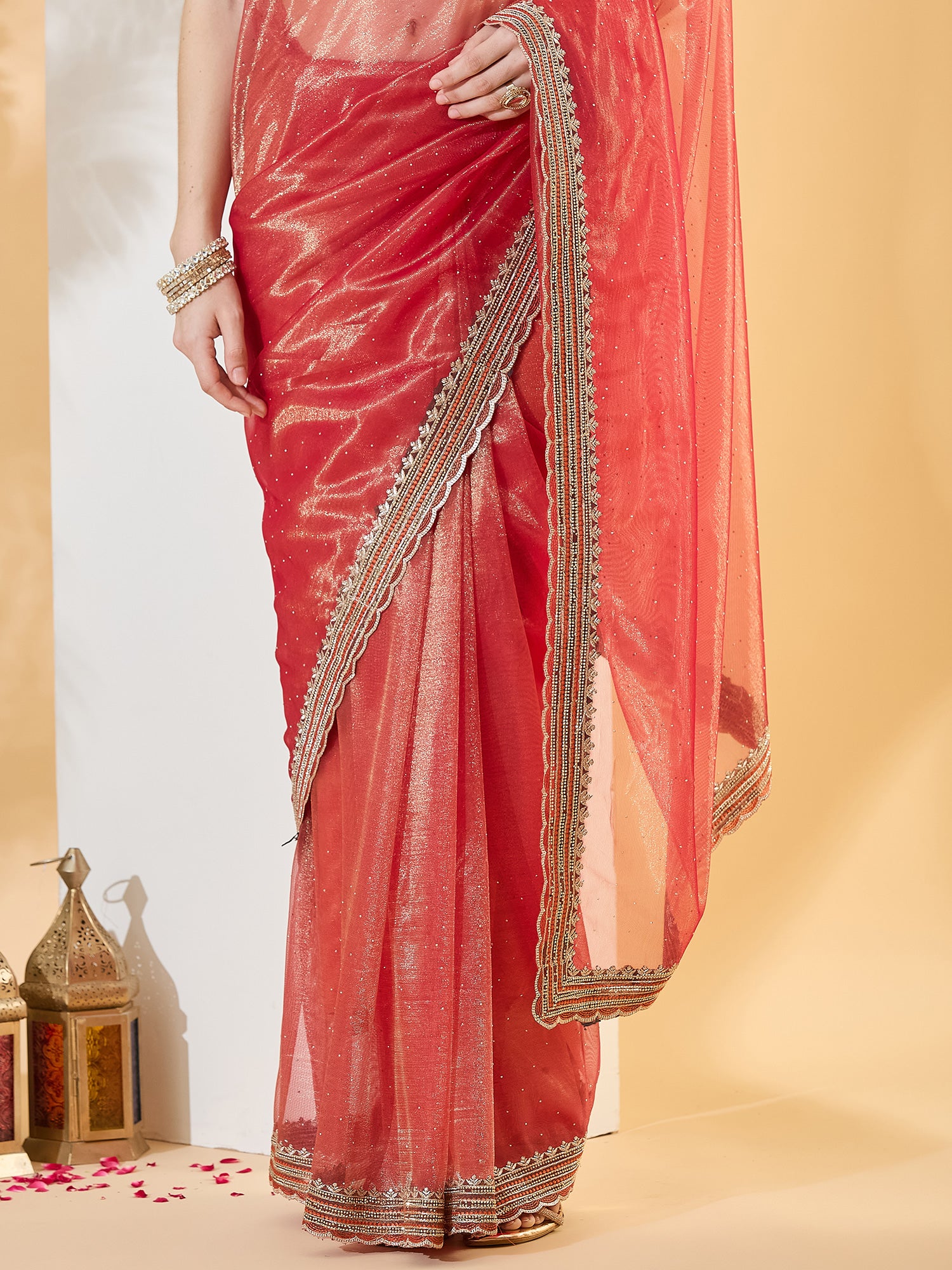 Orange Net saree – detail view 5