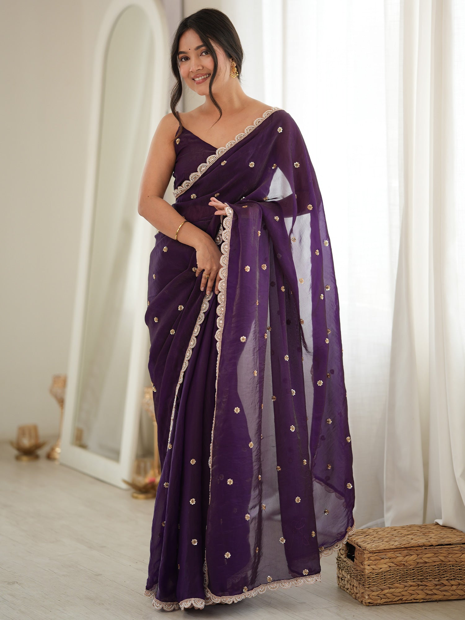 Purple Satin saree – detail view 2