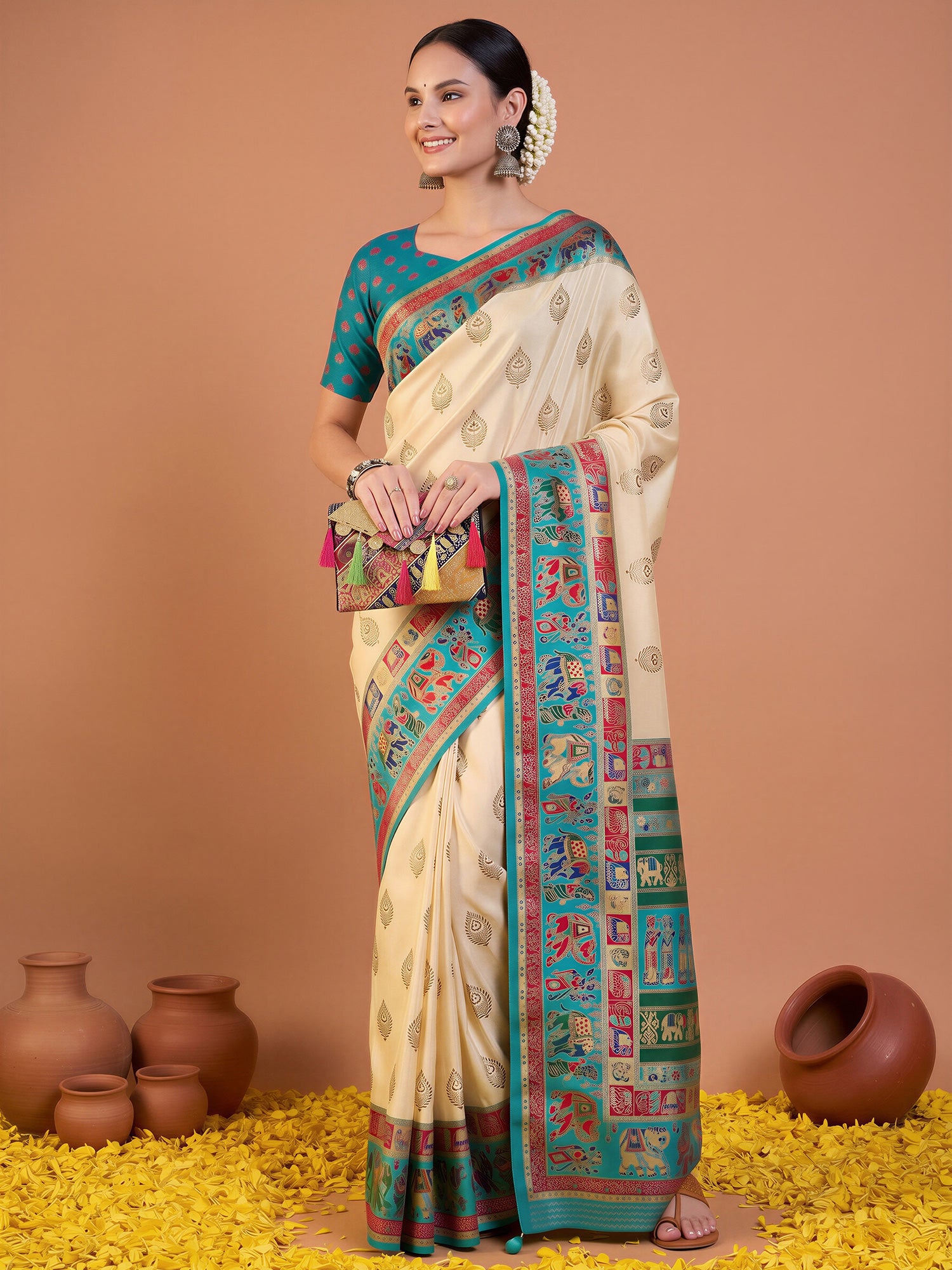 Teal Blue Silk Blend saree – detail view 2