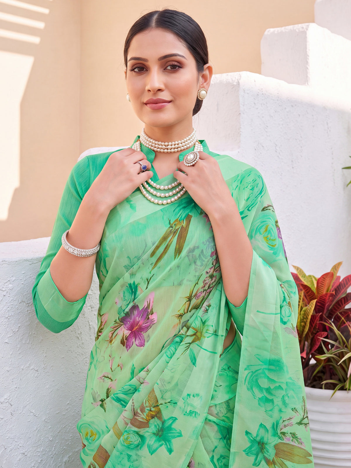 Mint Green Cotton Blend saree – detail view 4