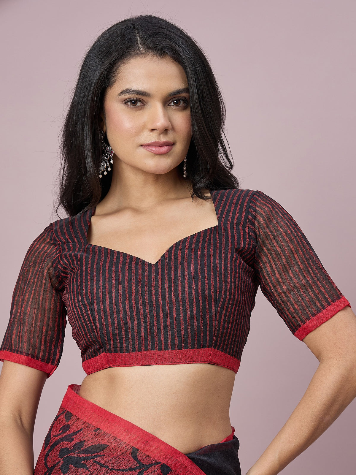 Black cotton slub saree view 1