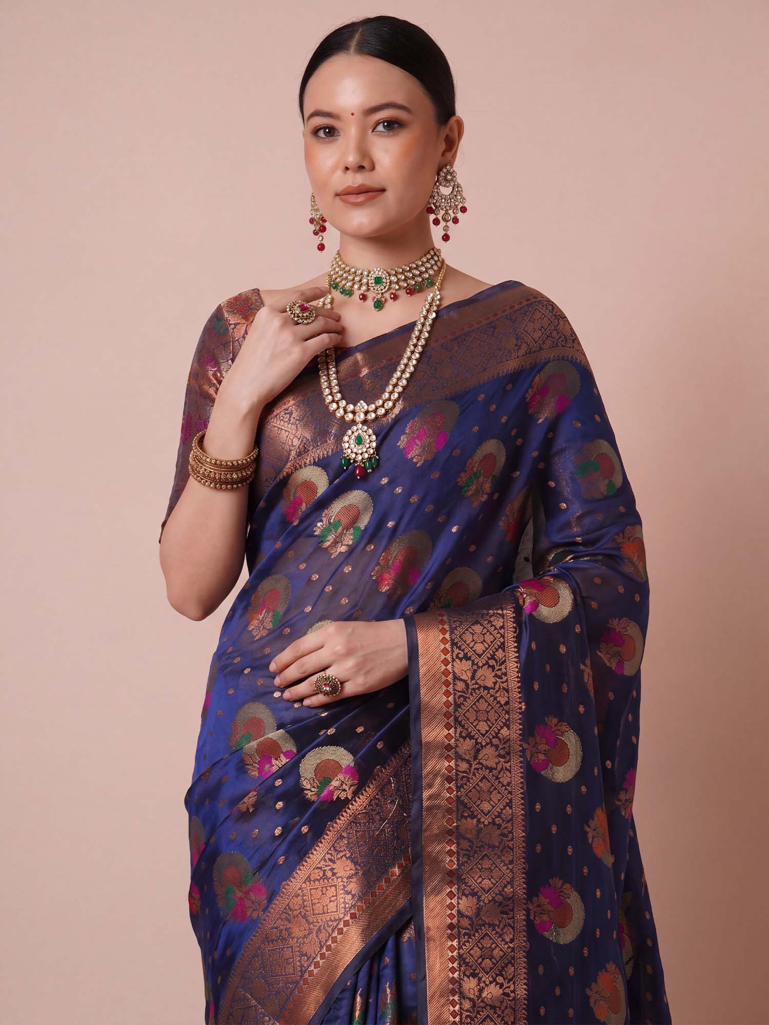 Navy Blue Organza saree – detail view 4