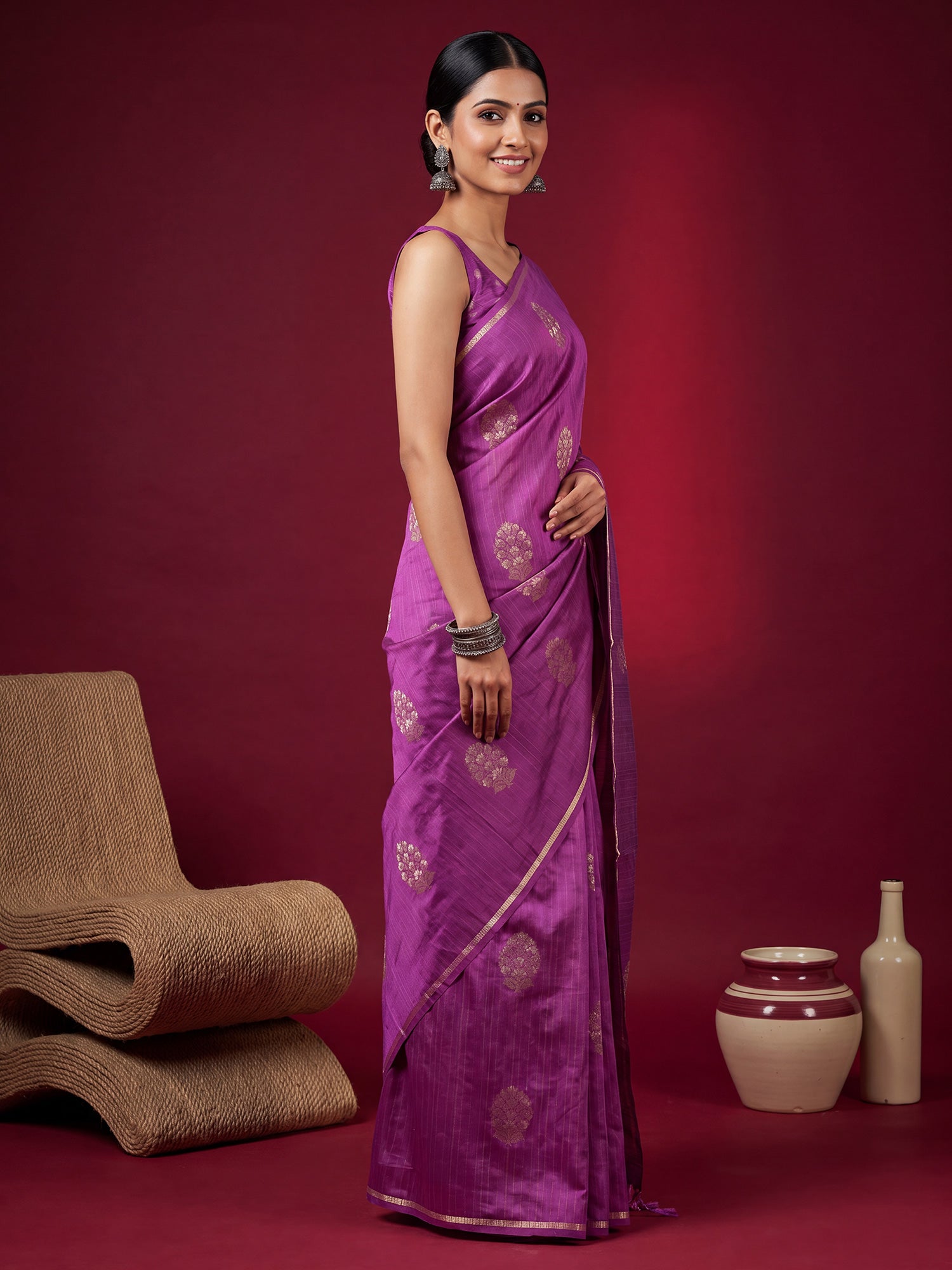Violet Satin Silk saree – detail view 2