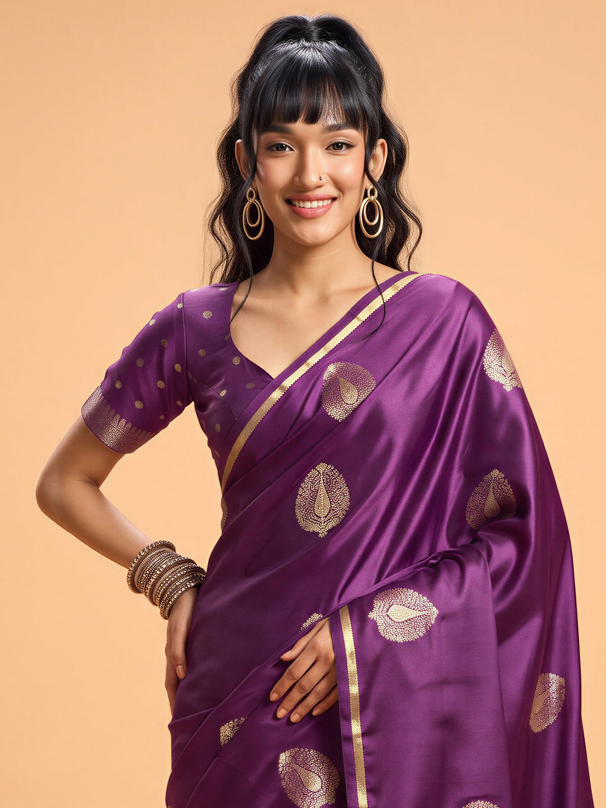 Purple Satin Silk saree – detail view 4