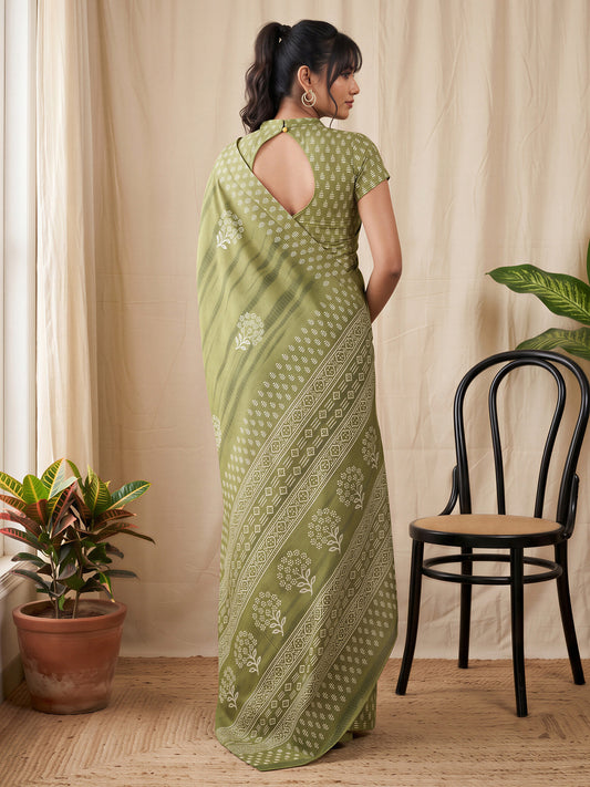 Olive Cotton Blend saree – detail view 1