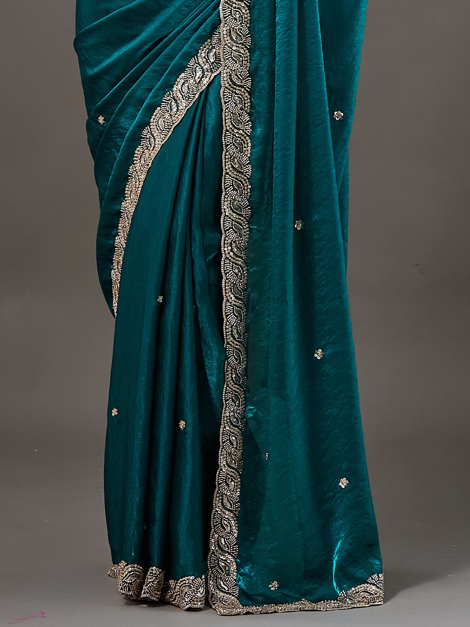 Teal Green Satin saree – detail view 4