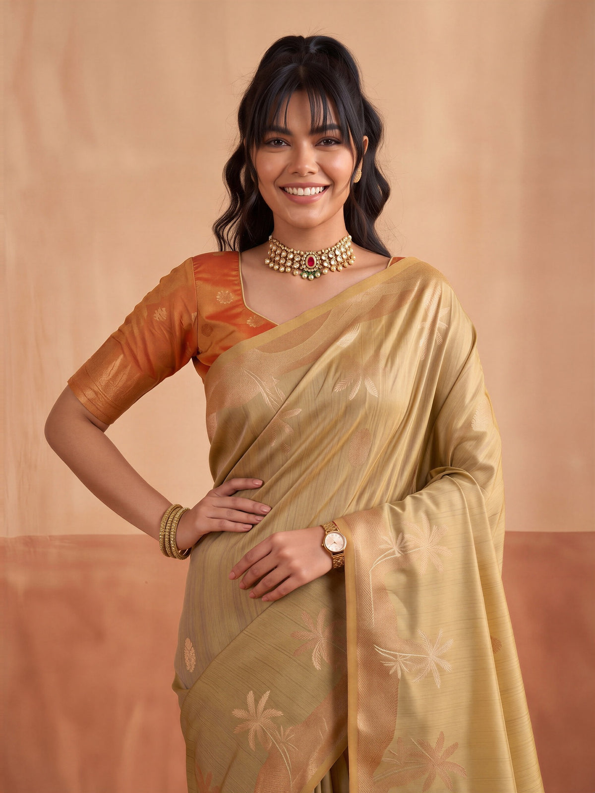 Beige Tussar Silk saree – detail view 3