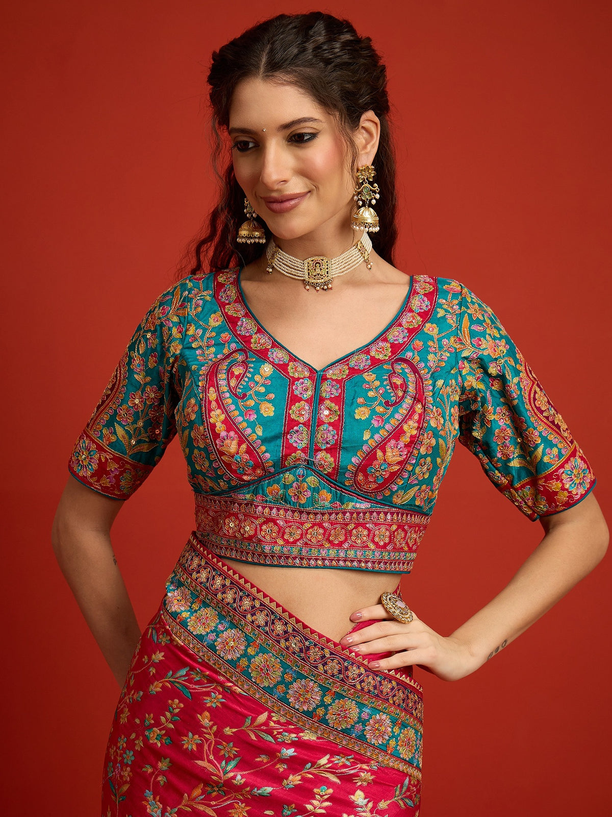Pink Silk Blend saree – detail view 1