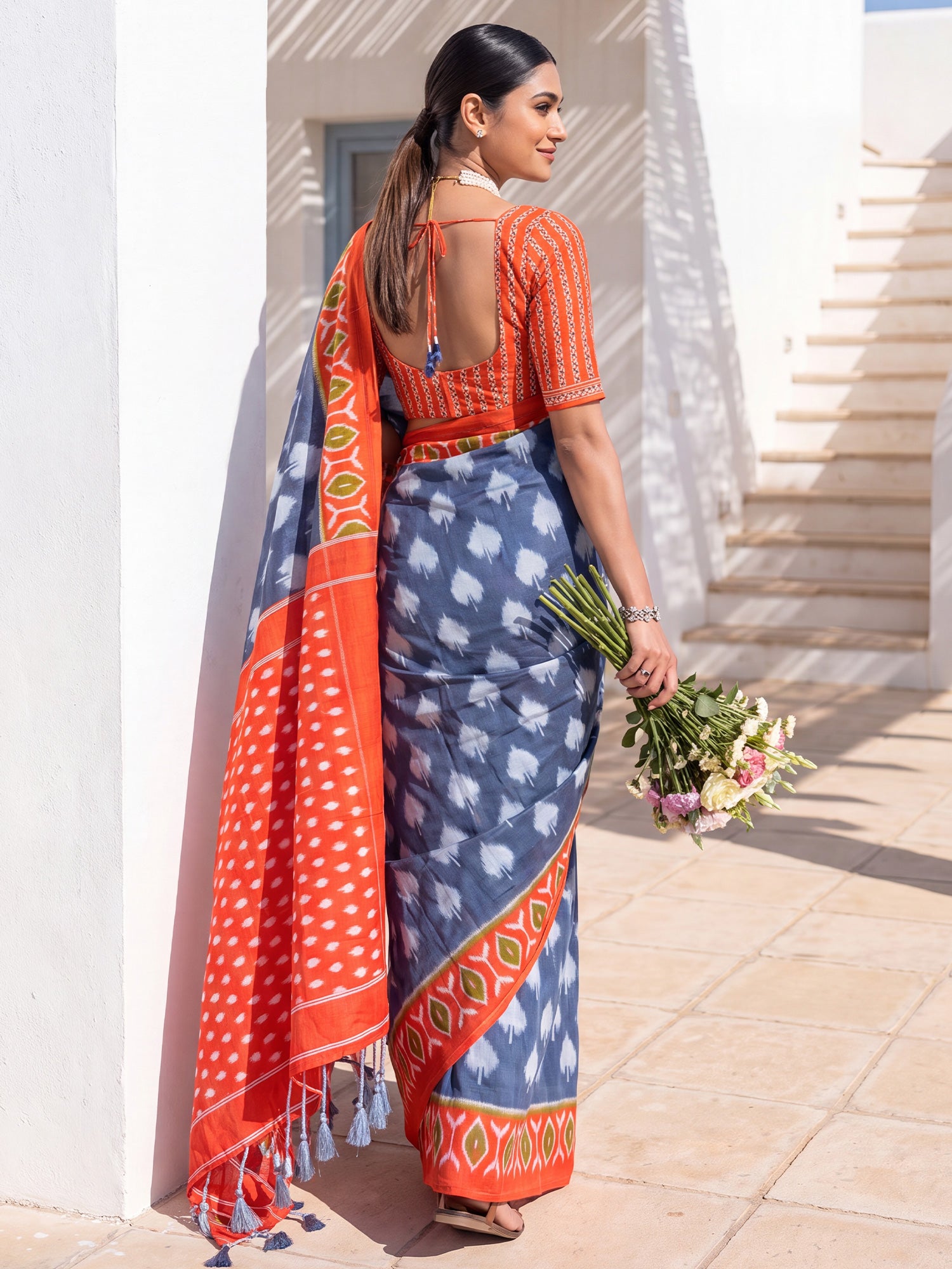 Blue Cotton saree – detail view 1