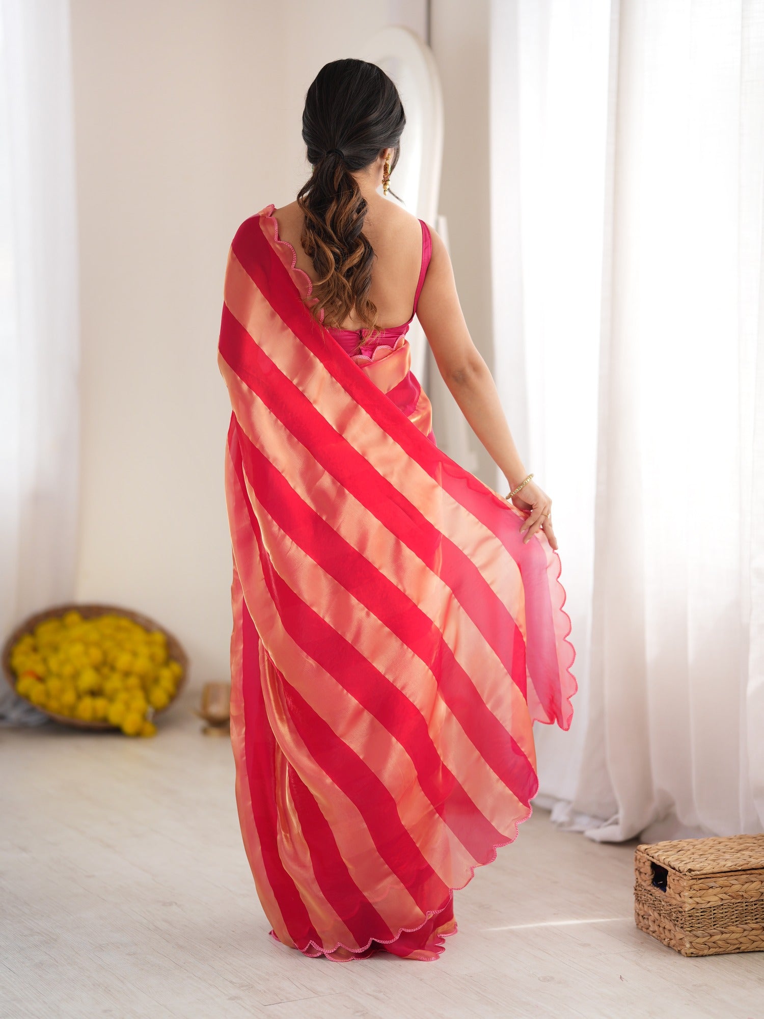 Pink Satin saree – detail view 3