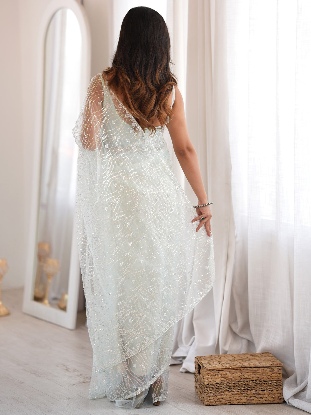 Light Blue Net saree – detail view 1