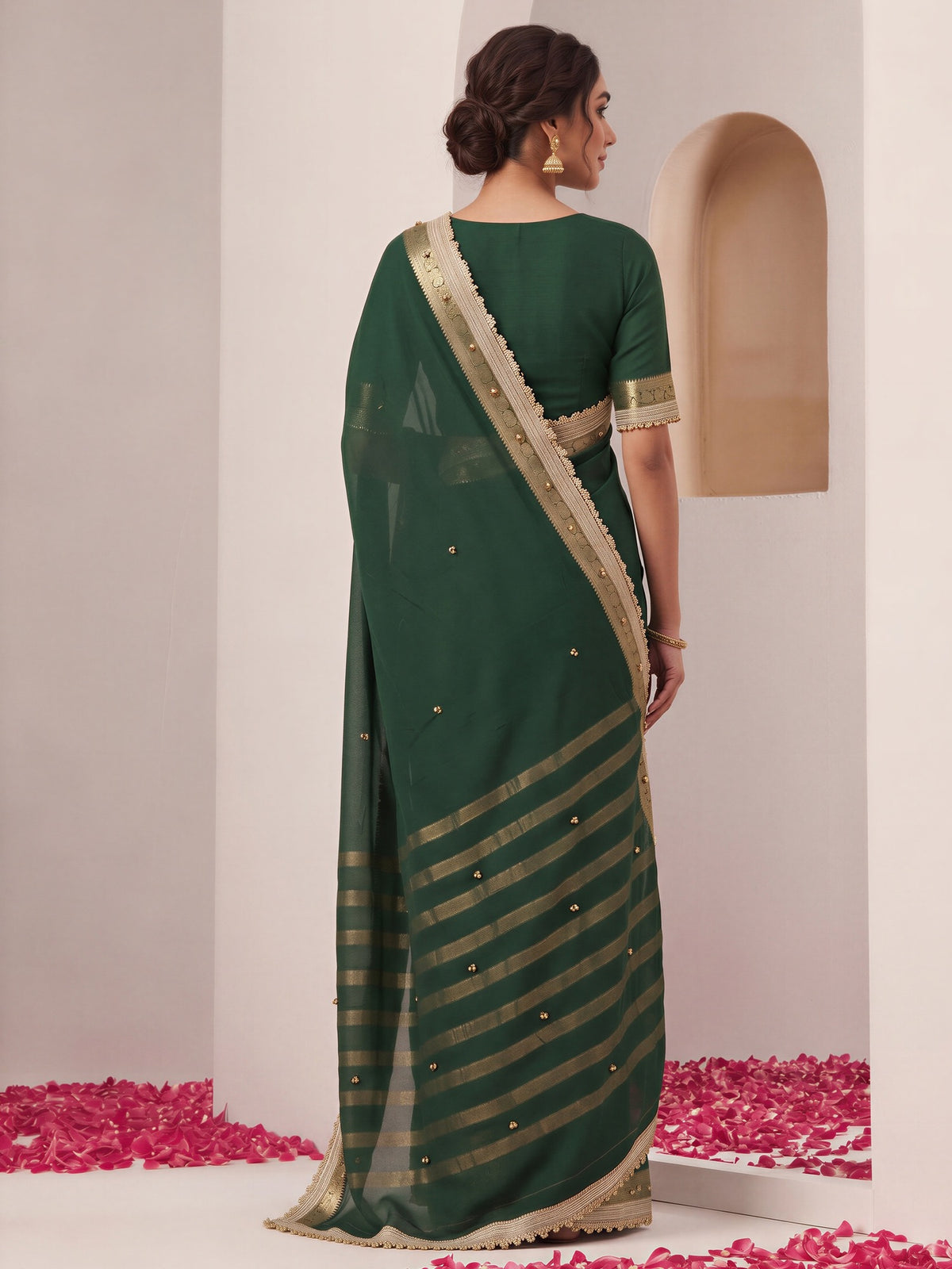 Green soft silk saree view 1