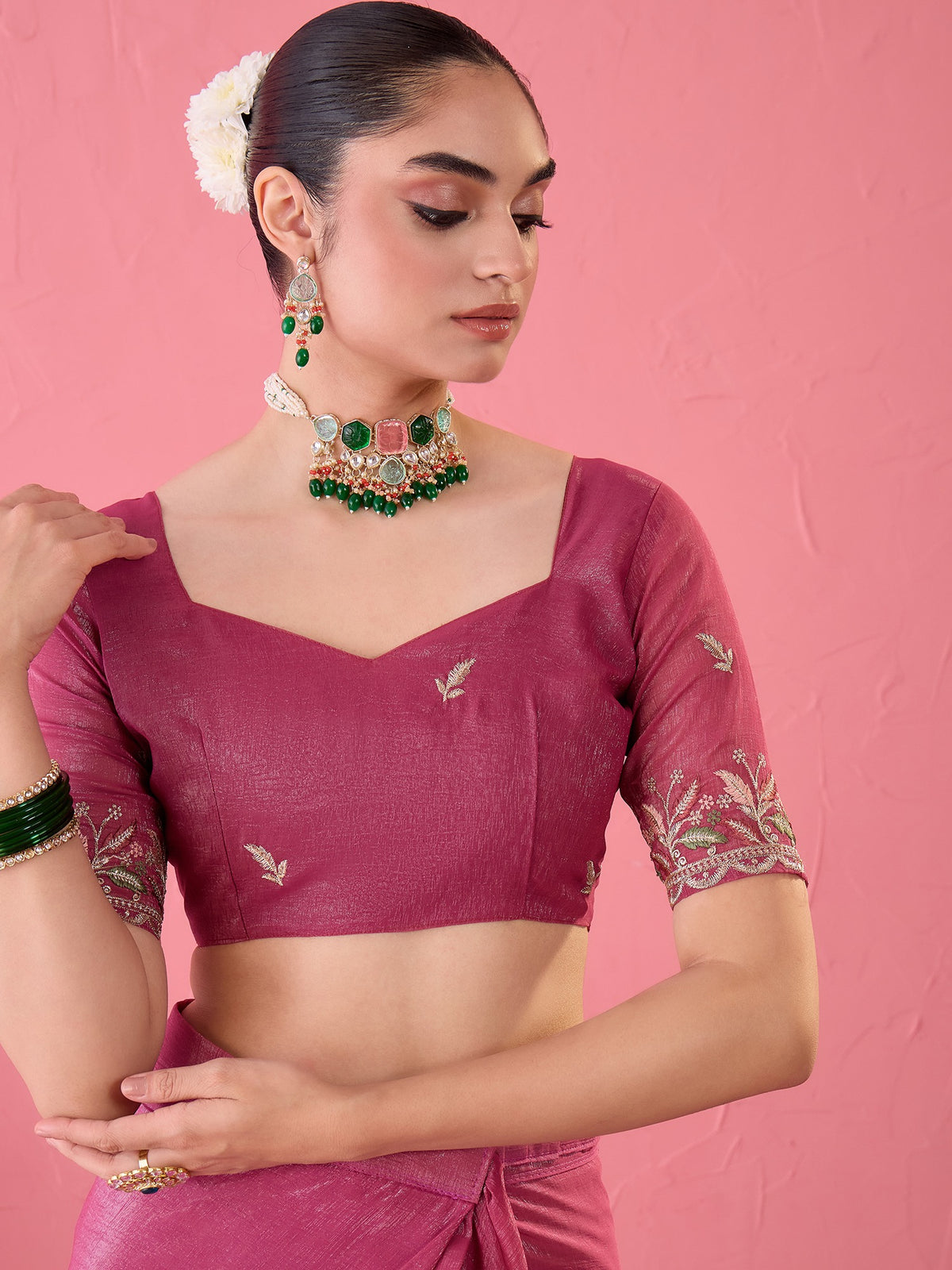 Pink Chiffon saree – detail view 5
