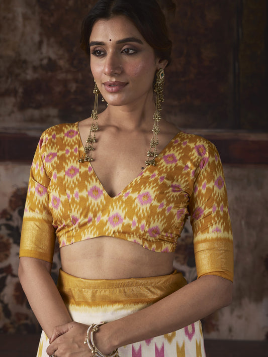 Off White silk blend saree view 1