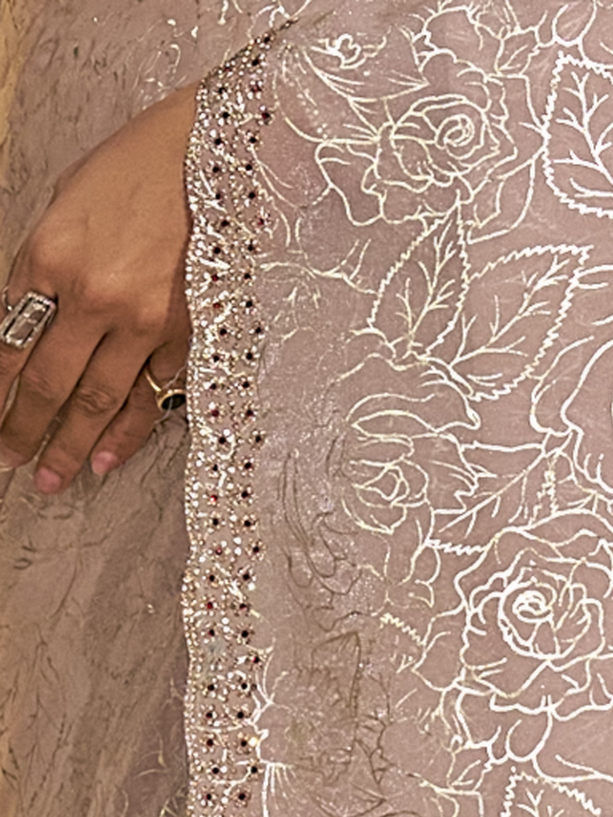 Champagne satin silk saree view 5