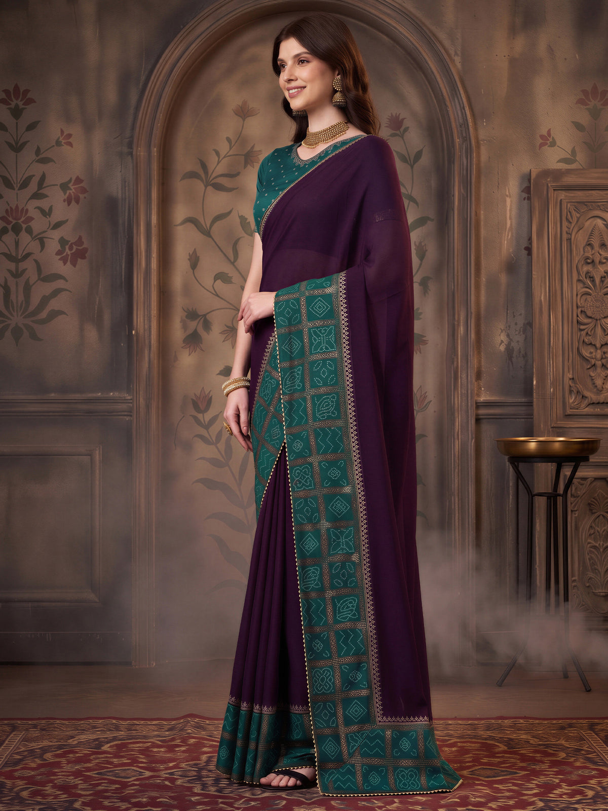 Purple Vichitra Silk saree – detail view 2