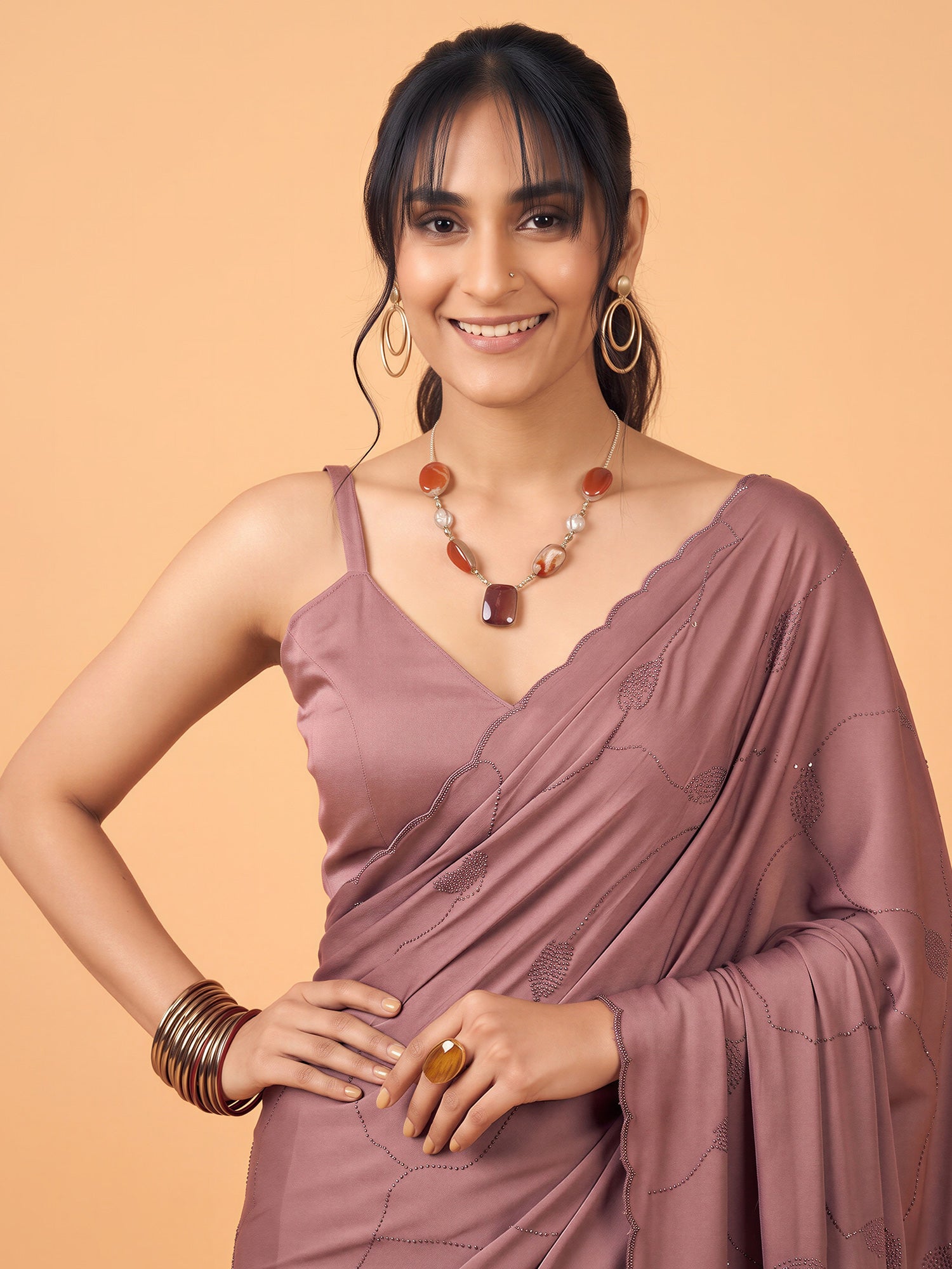 Mauve Satin Silk saree – detail view 4