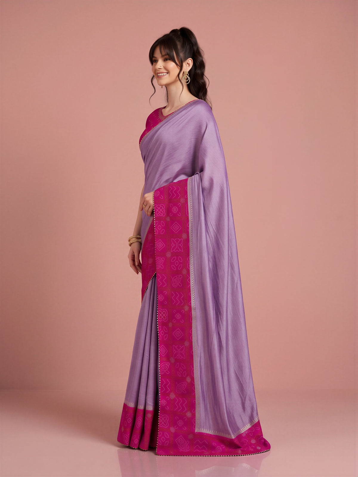 Lavender Vichitra Silk saree – detail view 2