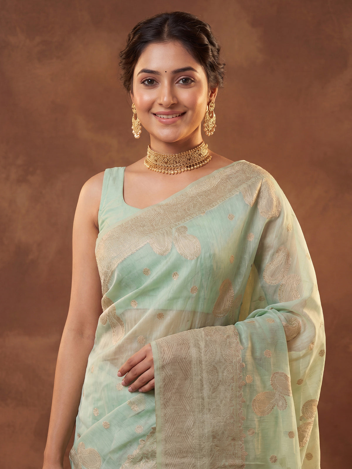 Mint Green Silk Blend saree – detail view 4