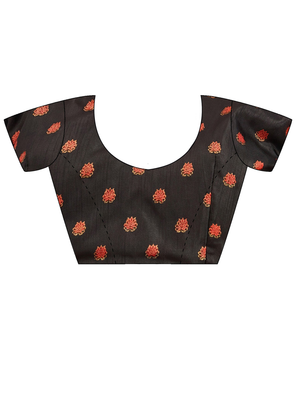 Unstitched black silk blend blouse piece with ethnic motif design