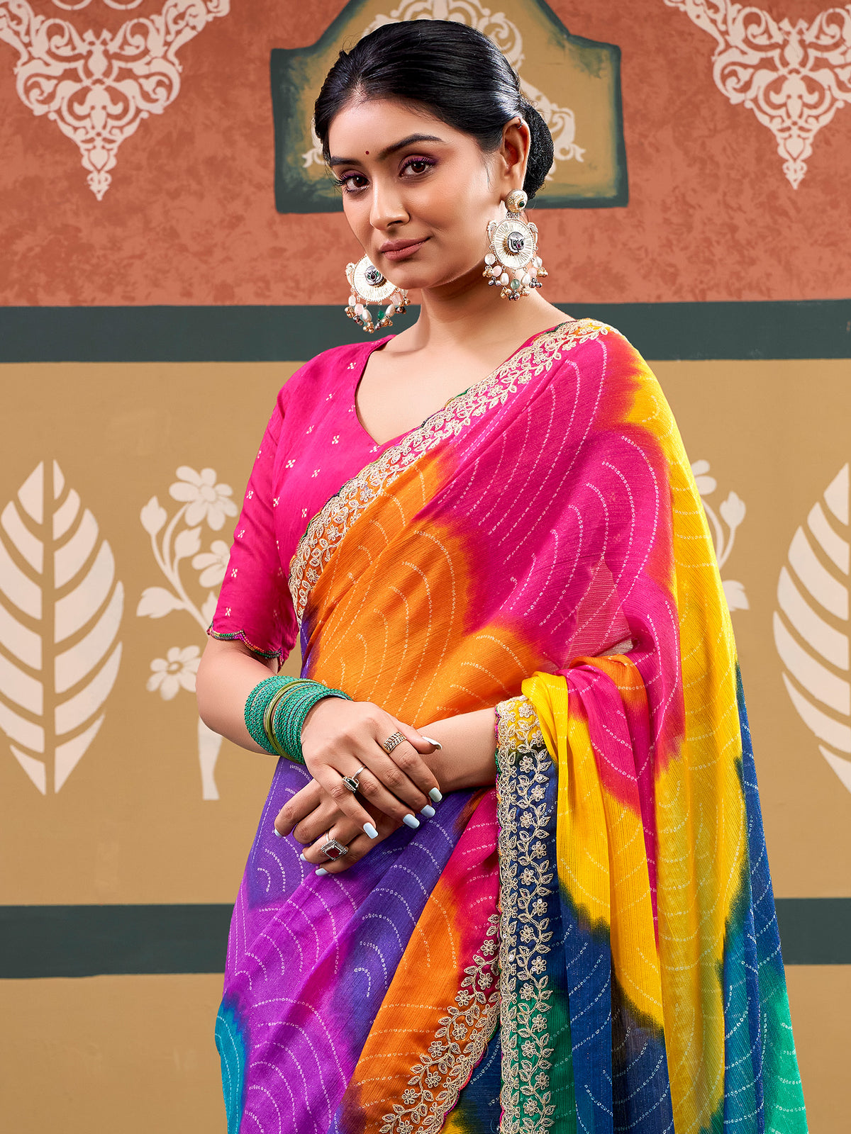 Multicolored Chiffon saree – detail view 3