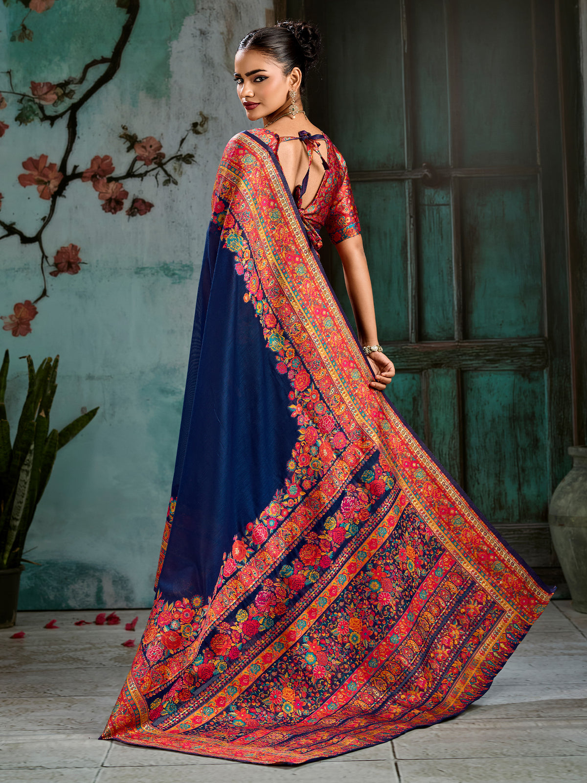 Navy Blue cotton saree view 3