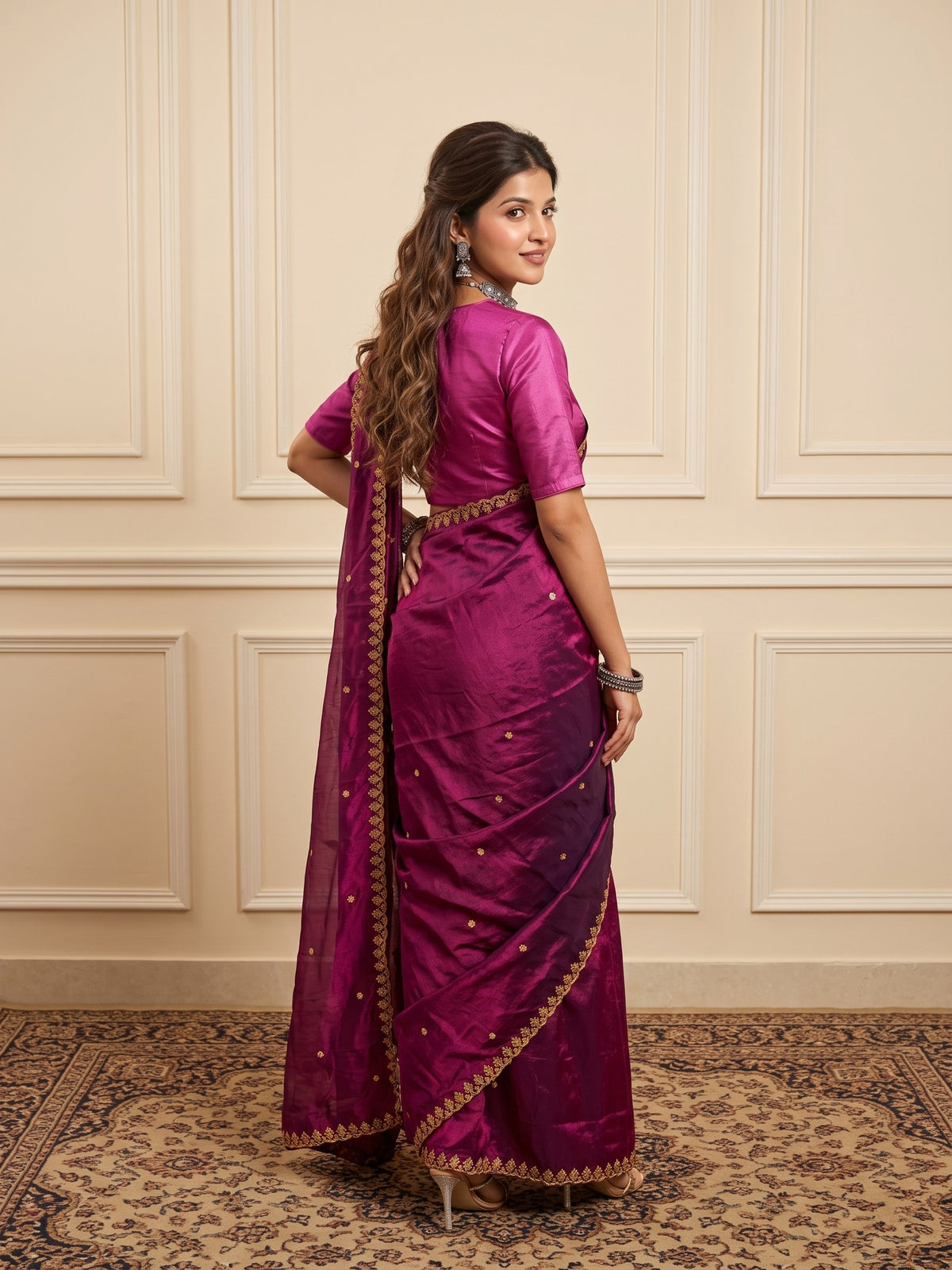 Magenta Paper Silk saree – detail view 2
