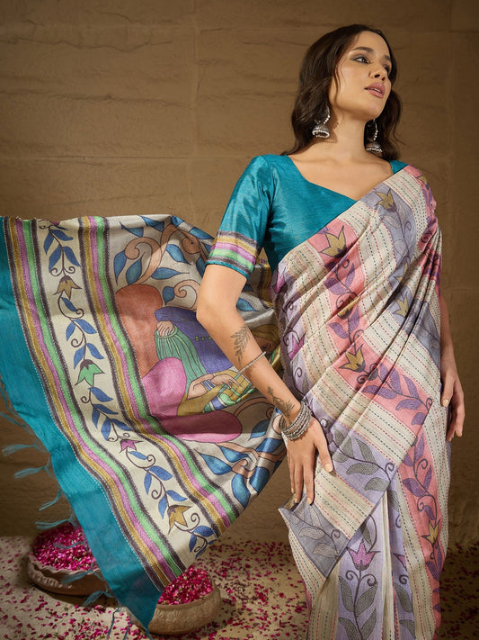 Multicolored art silk saree view 1