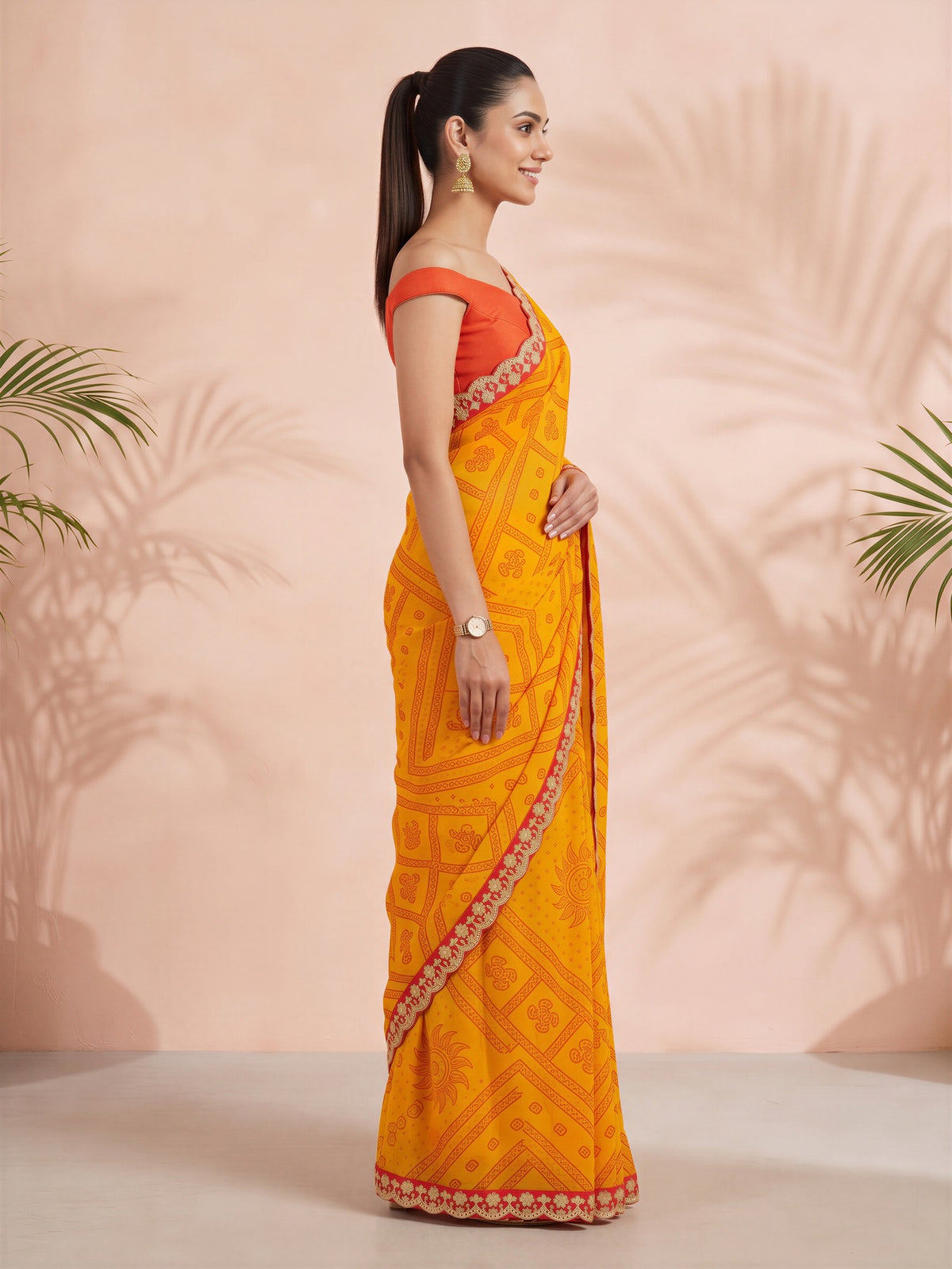Yellow Georgette saree – detail view 2