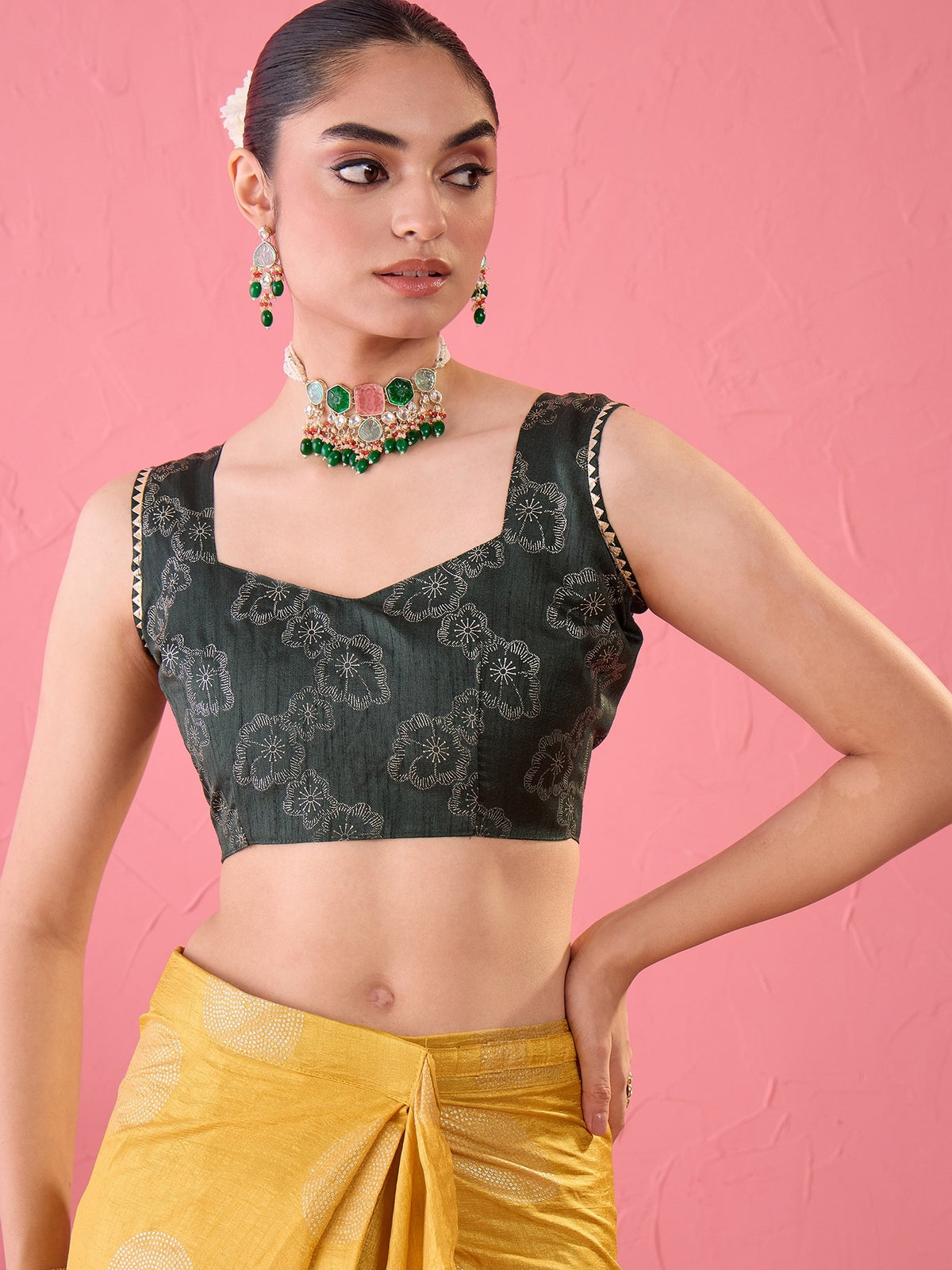 Mustard Dola Silk saree – detail view 5