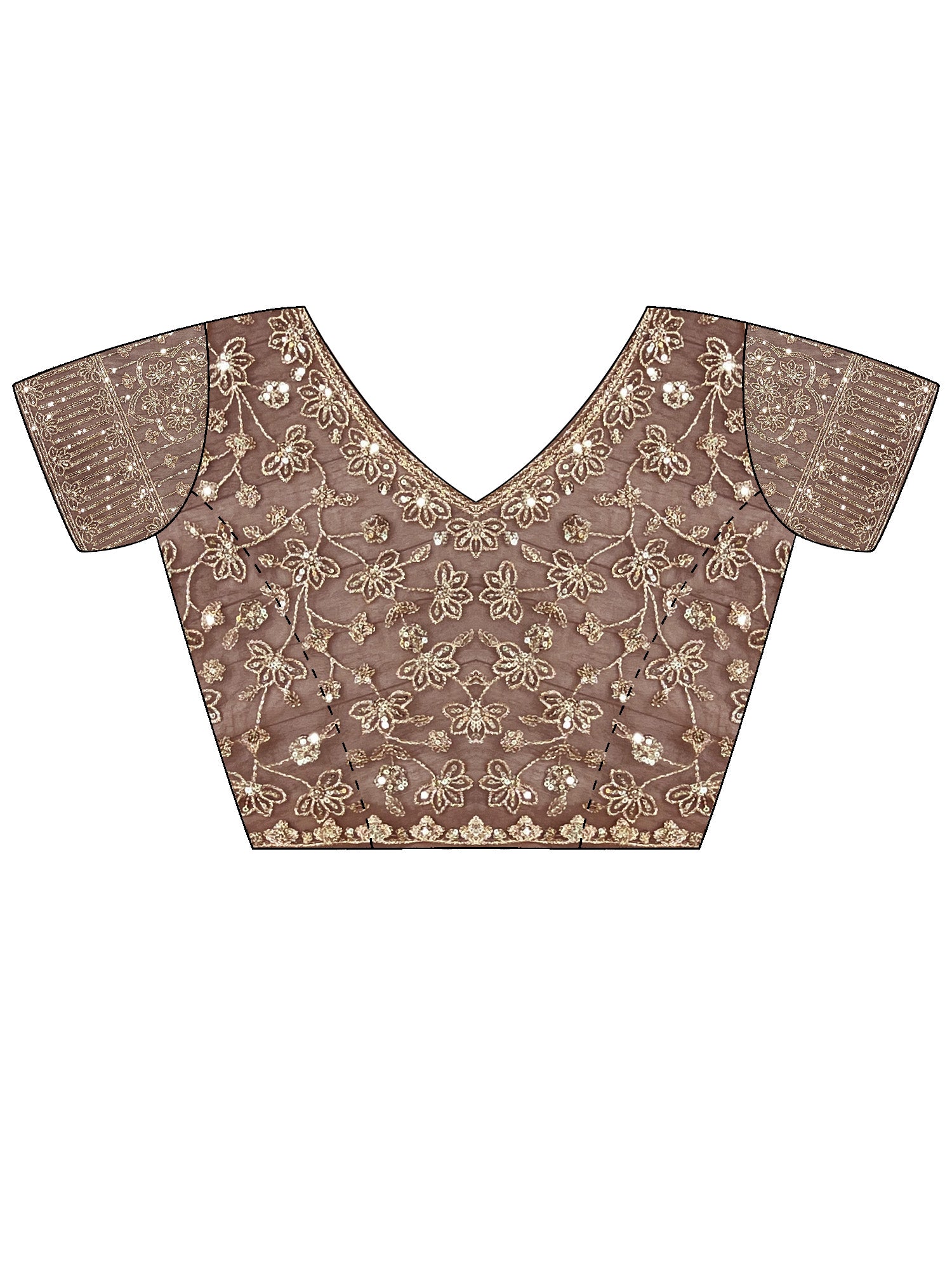 Unstitched beige net blouse piece with embellished design