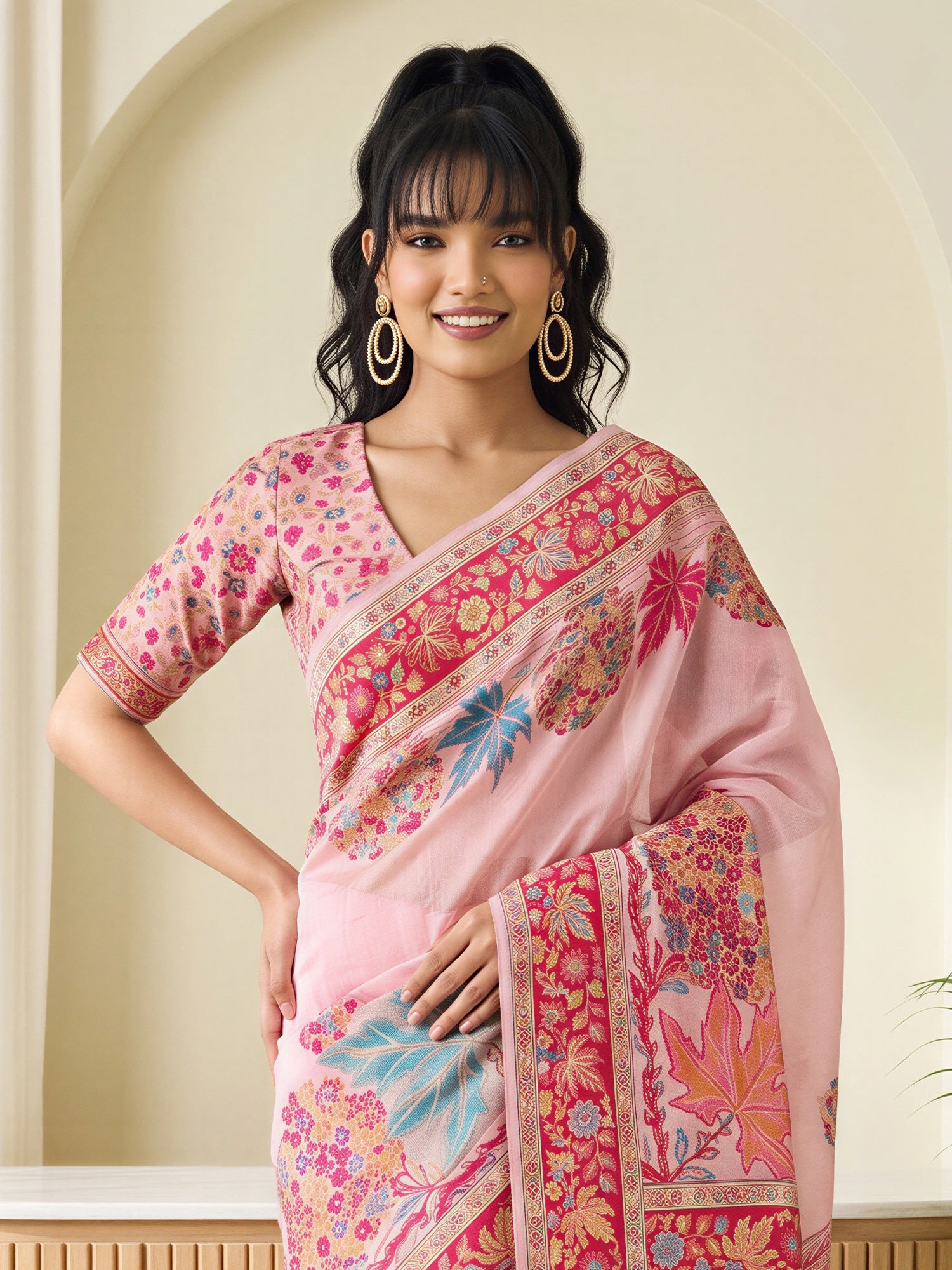 Pink Pashmina Silk saree – detail view 4