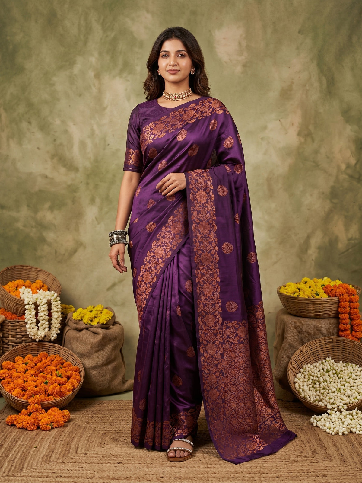Purple Silk Blend saree – detail view 1