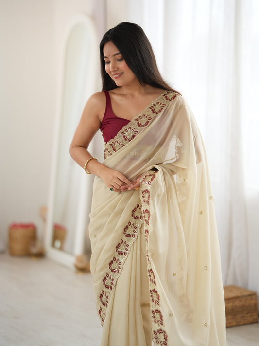 Off White Georgette saree – detail view 1