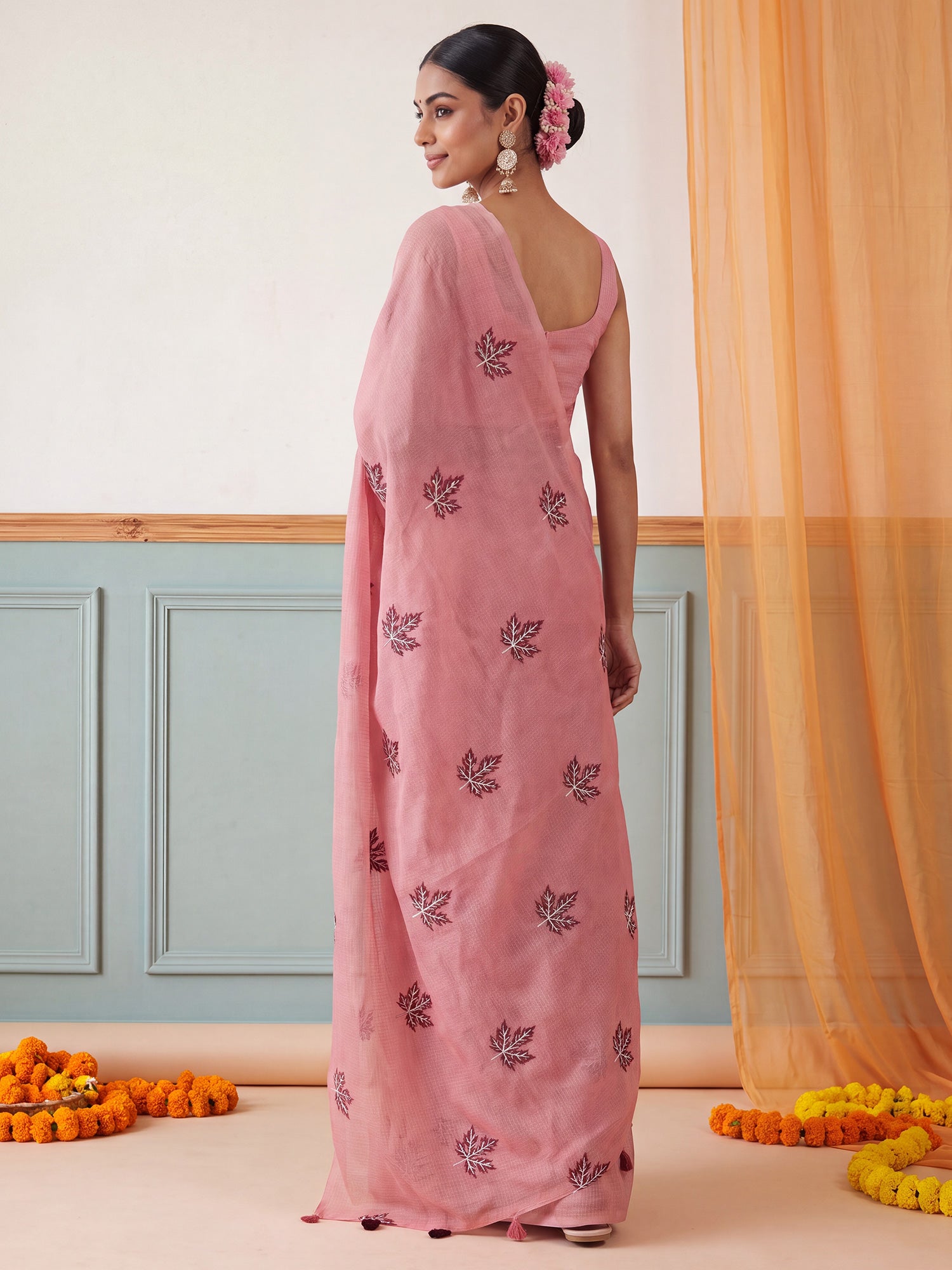 Peach Kota Doria Cotton saree – detail view 1