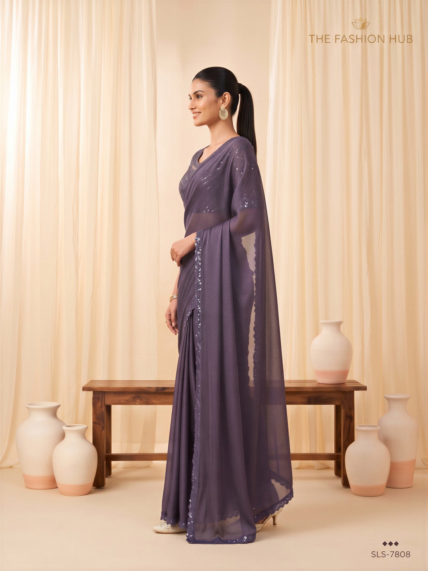 Violet Georgette saree – detail view 2