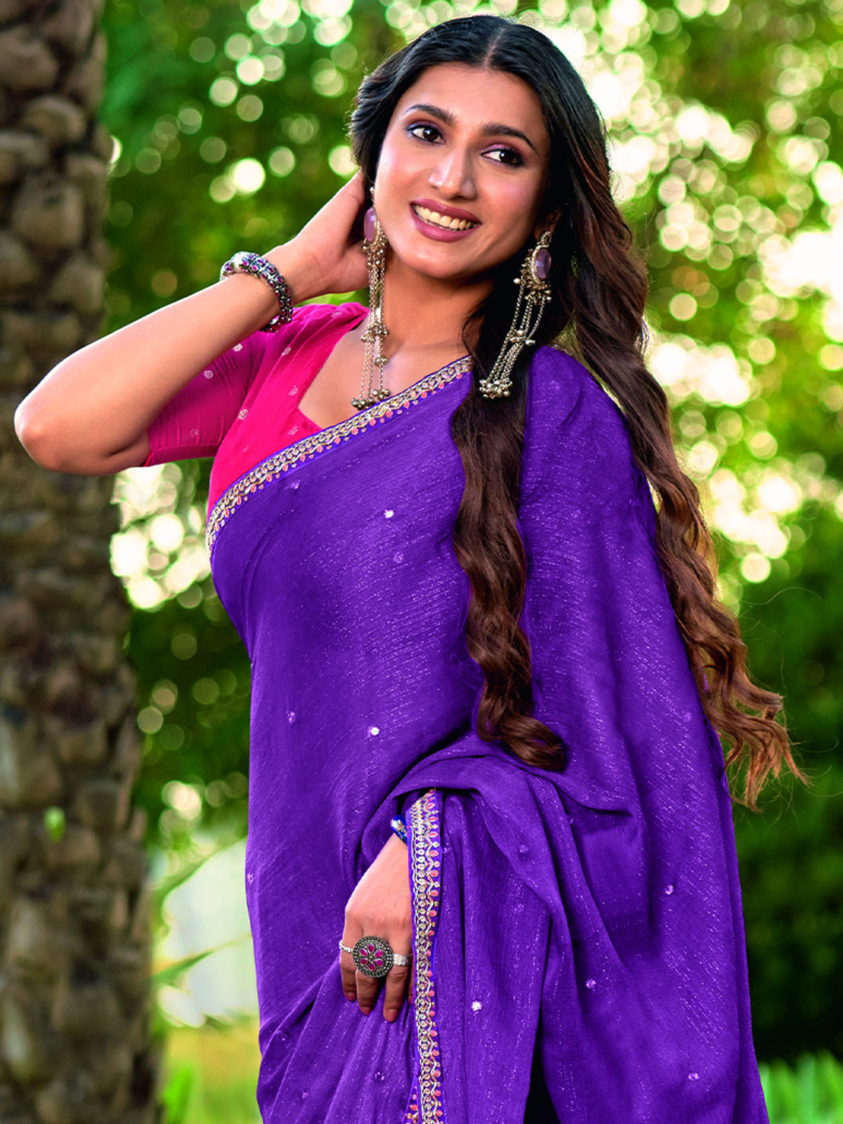 Purple chiffon saree view 2