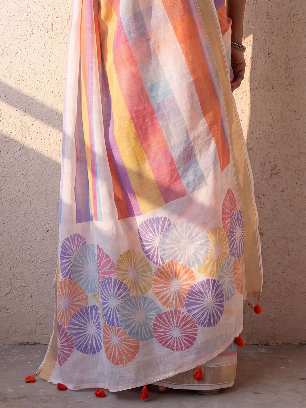 Multicolored Linen saree – detail view 5