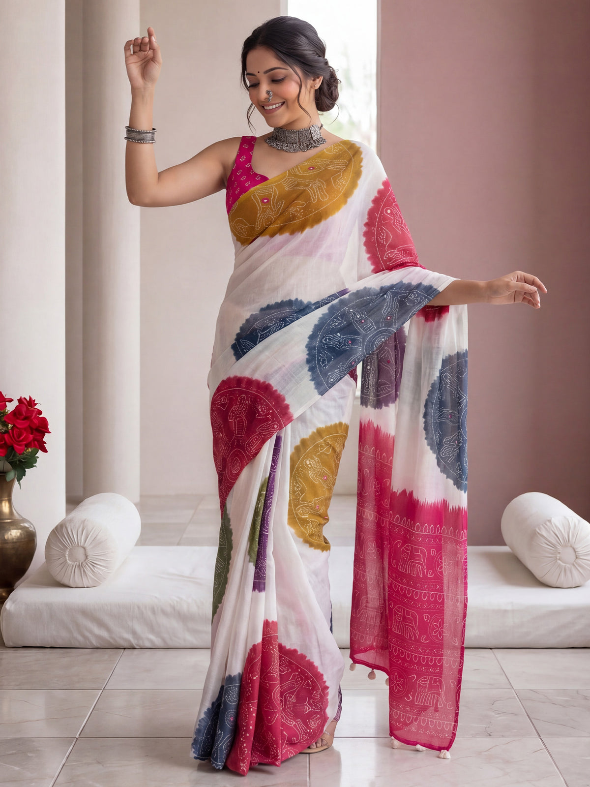 Off White Linen saree – detail view 3