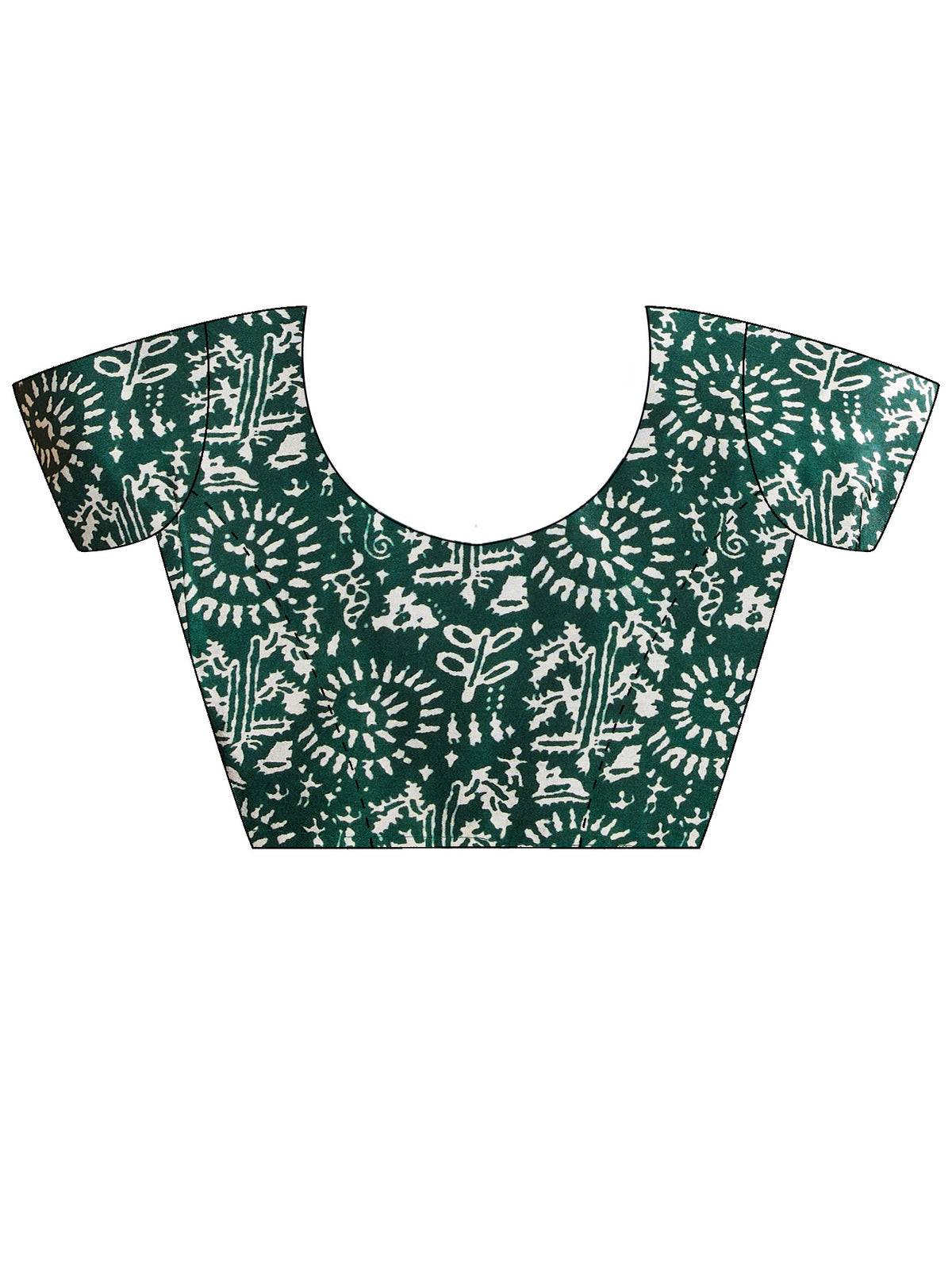 Unstitched green satin blouse piece with ethnic motif design